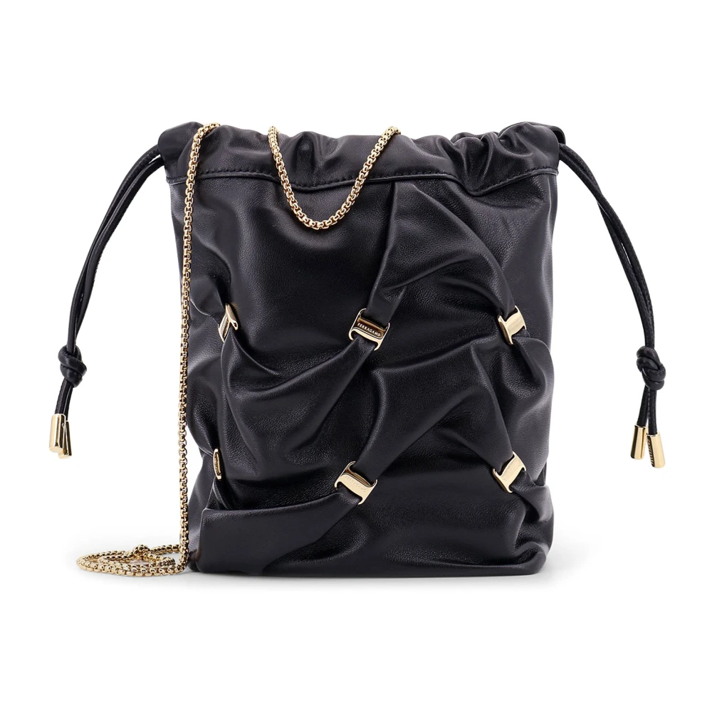 Salvatore Ferragamo Leren Bucket Bag met Metalen Details Black Dames