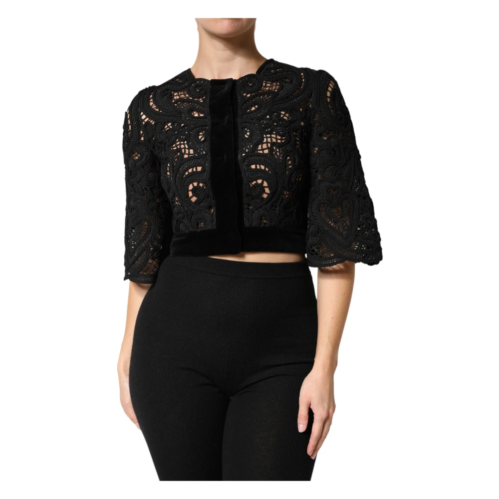 Dolce & Gabbana Donna Nero Giacca Corta In Pizzo Floreale