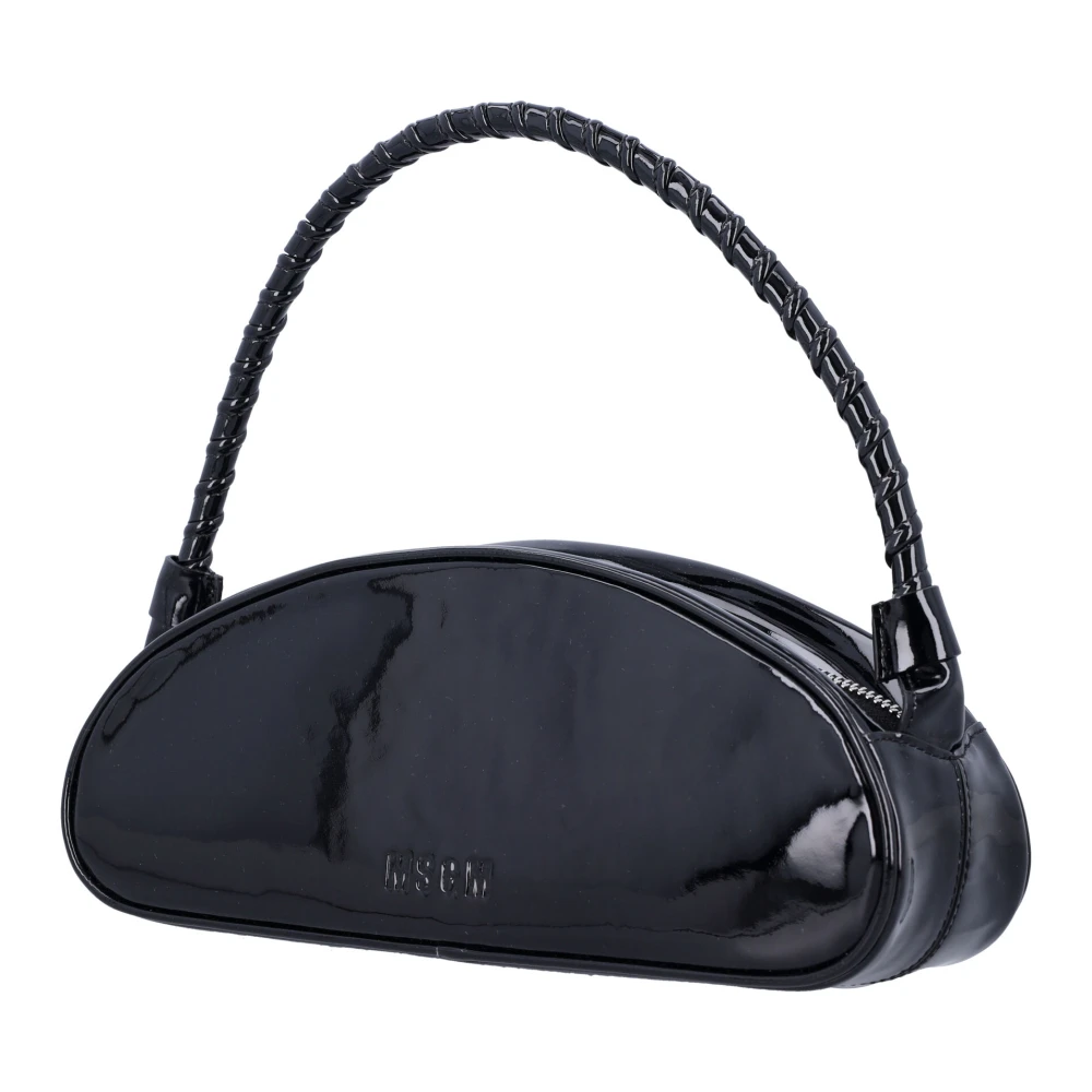 Msgm Zwarte Lakleren Handtas met Bovenhandvat Black Dames