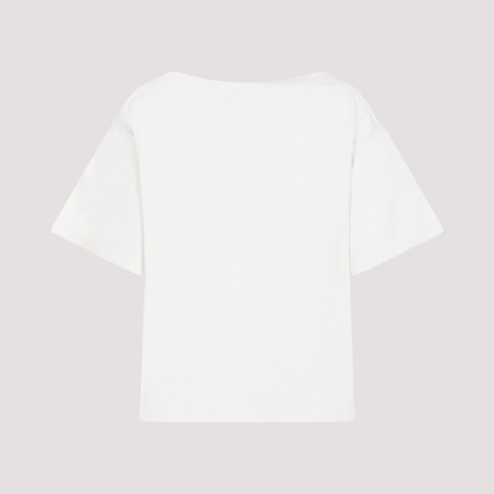 Moncler Wit Katoenen T-shirt Brede Kraag Beige Dames