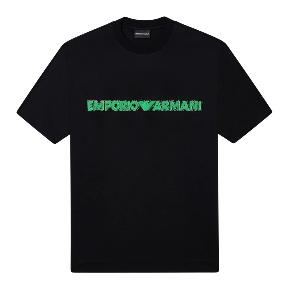 Emporio Armani Herr Svart Toppar M, Lyocell Blend Jersey T-Shirt