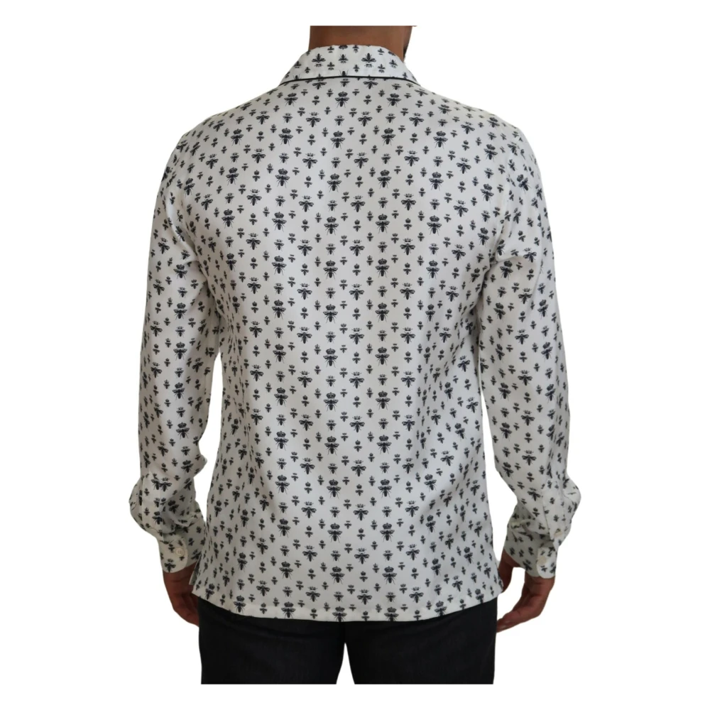 Dolce & Gabbana Zijden Kroon Bijenprint Pyjama Top White Heren