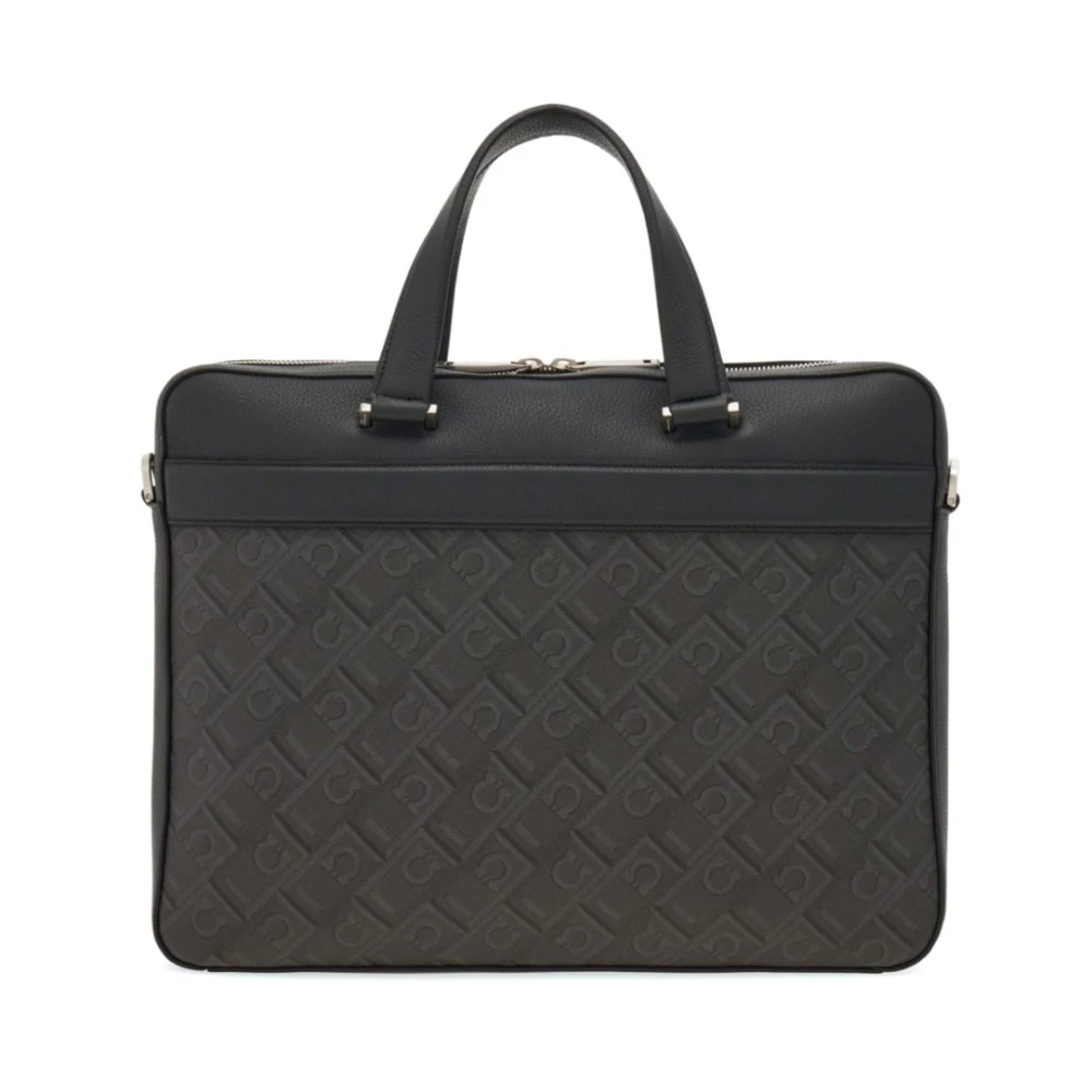 Salvatore Ferragamo Monogram Business Tas Zwart Black Heren