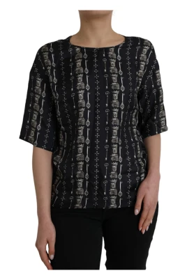 Svart silkeblus T-shirt med nyckelring