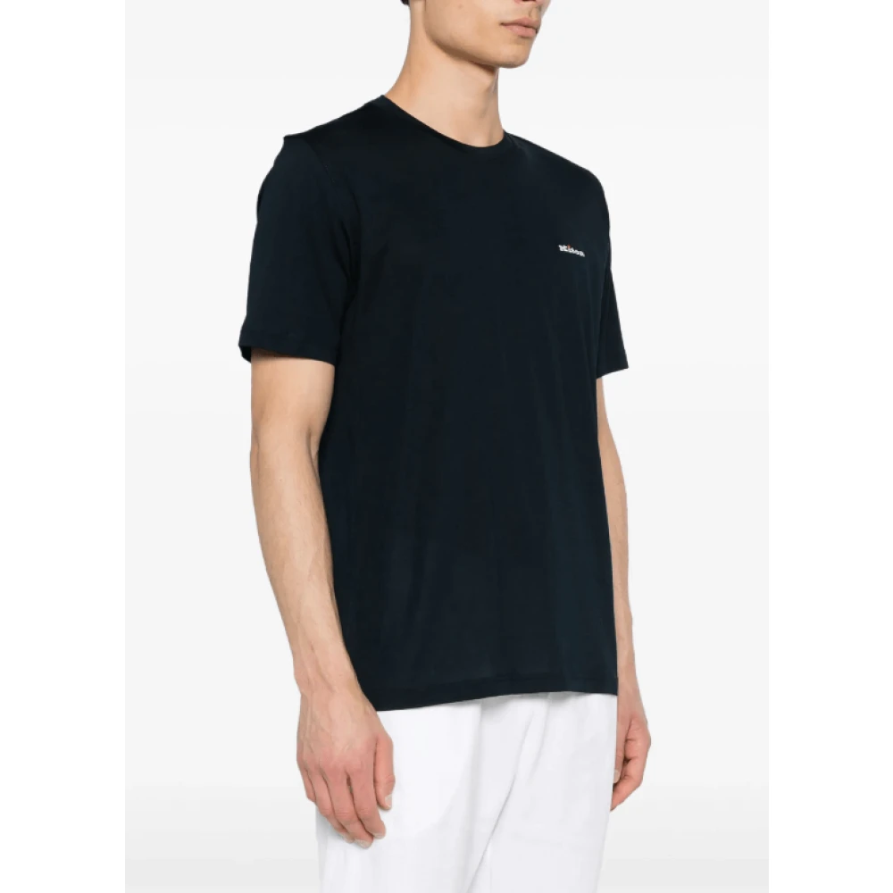 Kiton Blauw Geborduurd Logo T-Shirt Blue Heren