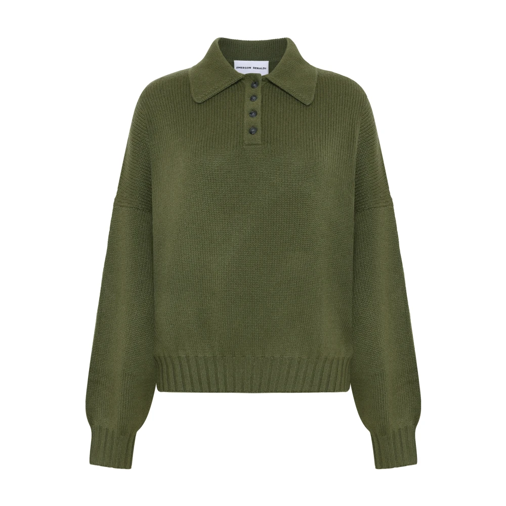 Emerson Renaldi Bay Leaf Cashmere Polo-Neck Sweater Green Dames