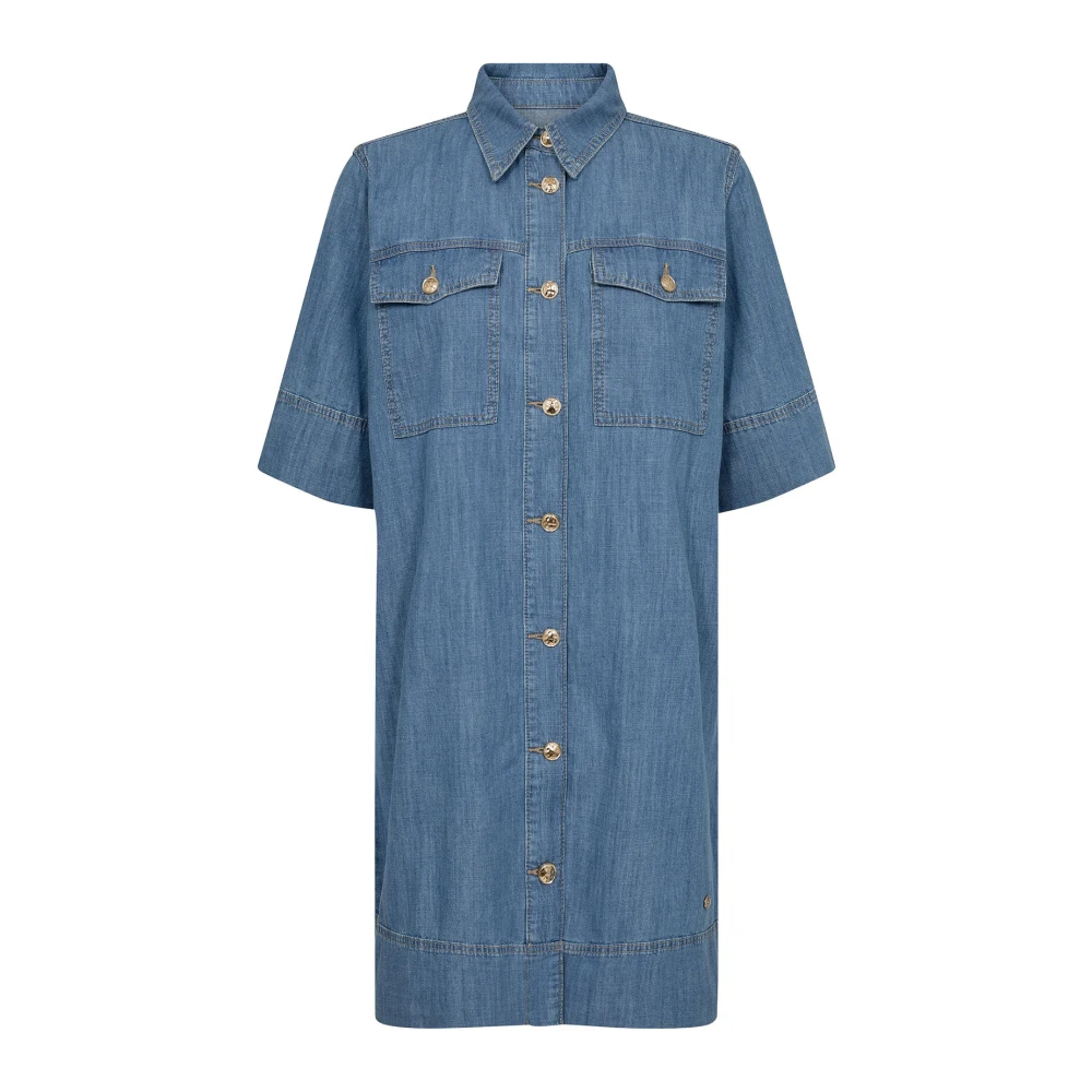 MOS MOSH Denim Jurk met ½ Mouwen en Zakken Blue Dames