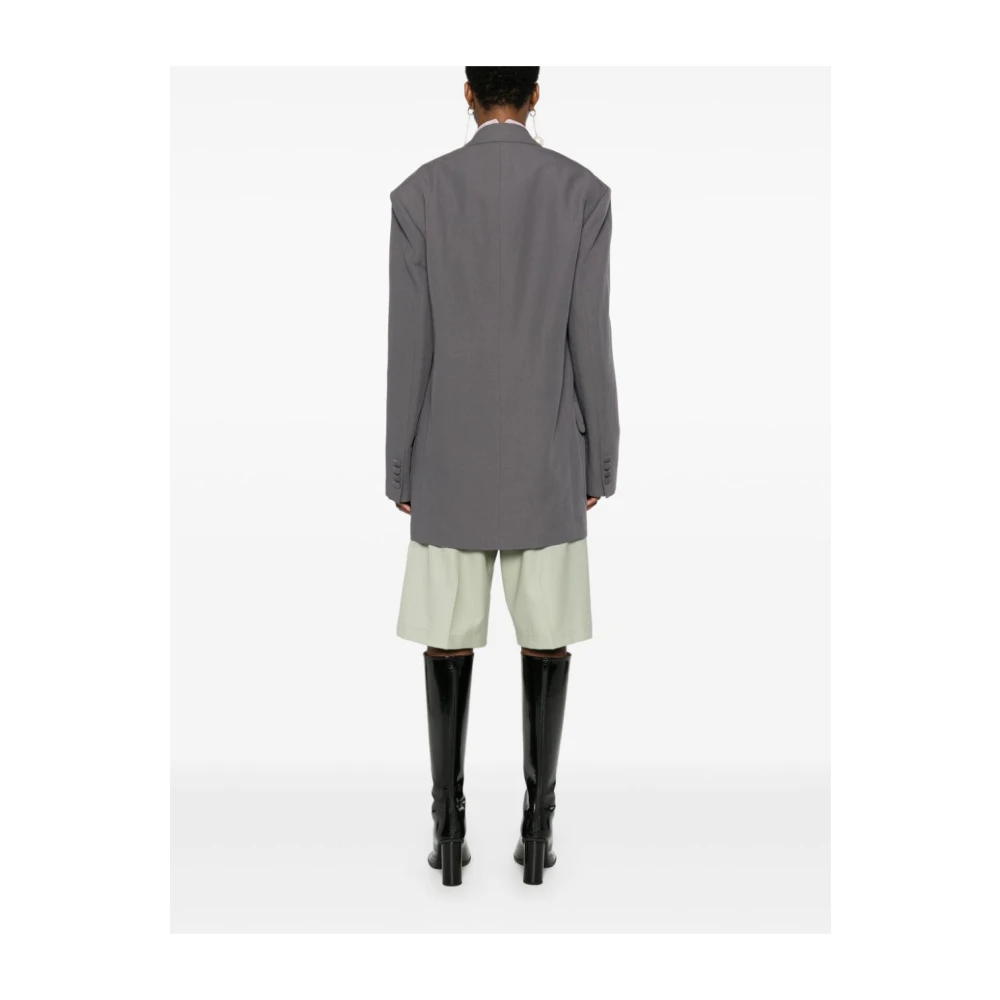 Dries Van Noten Grijze Oversized Wollen Jas Beige Dames