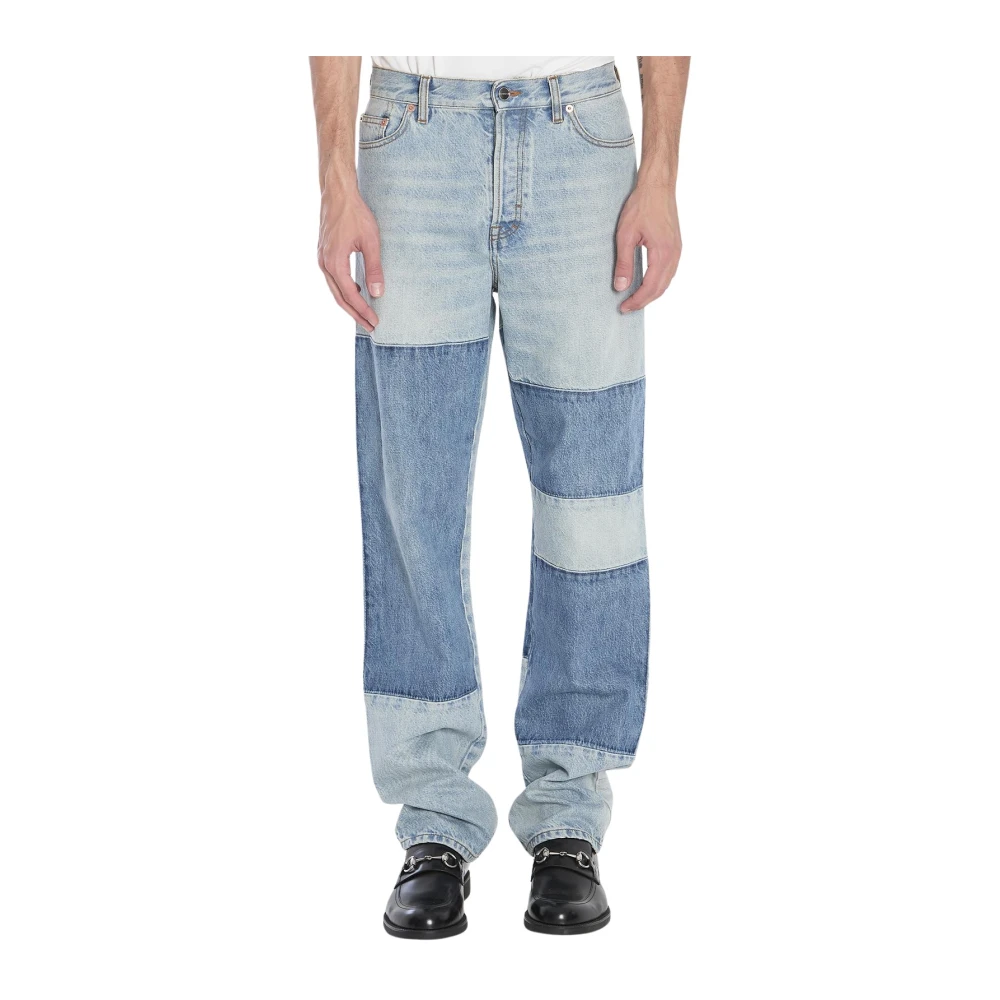 Gucci Blå Patchwork Jeans Med Raka Ben