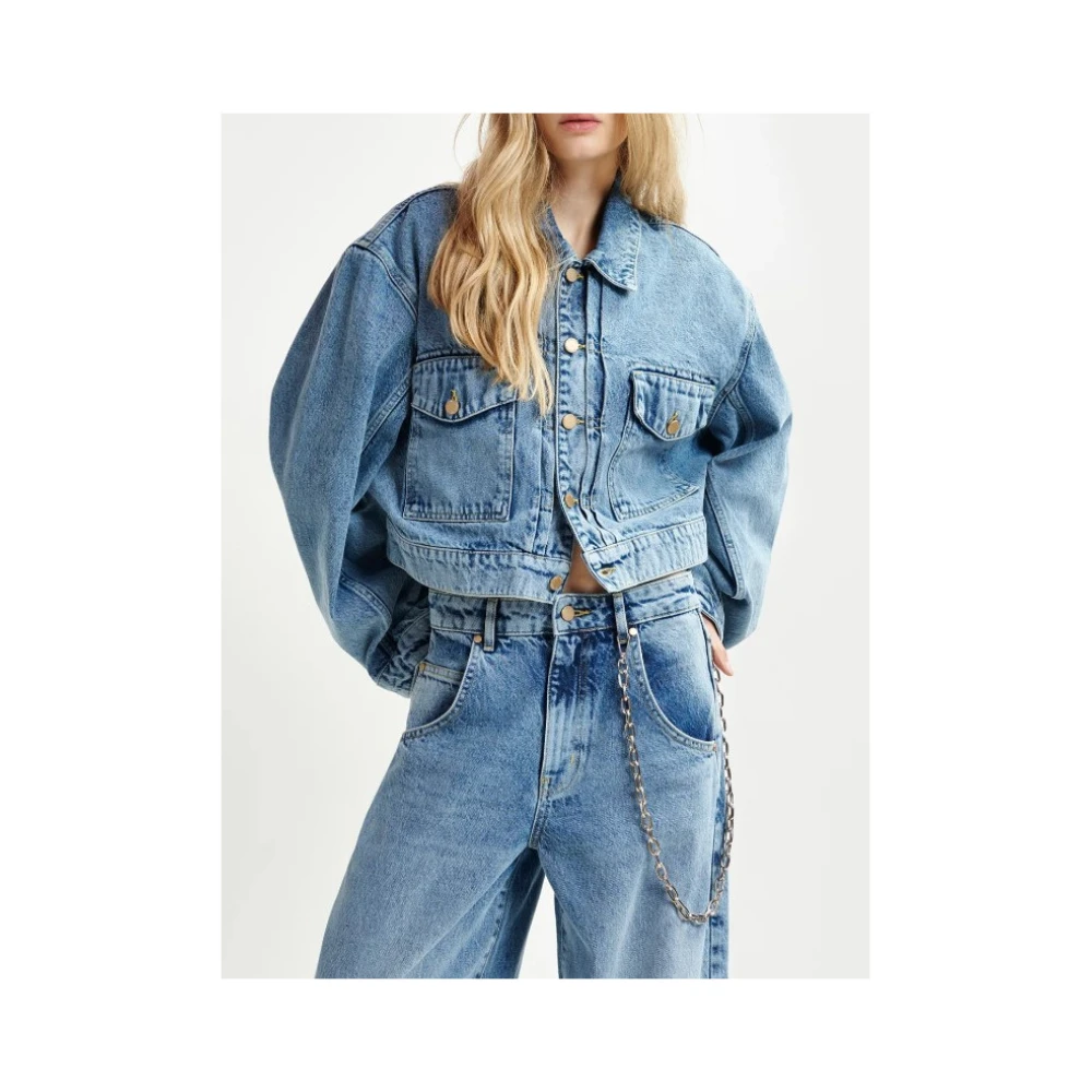 Essentiel Antwerp Korte Denimjas met Gouden Knopen Blue Dames
