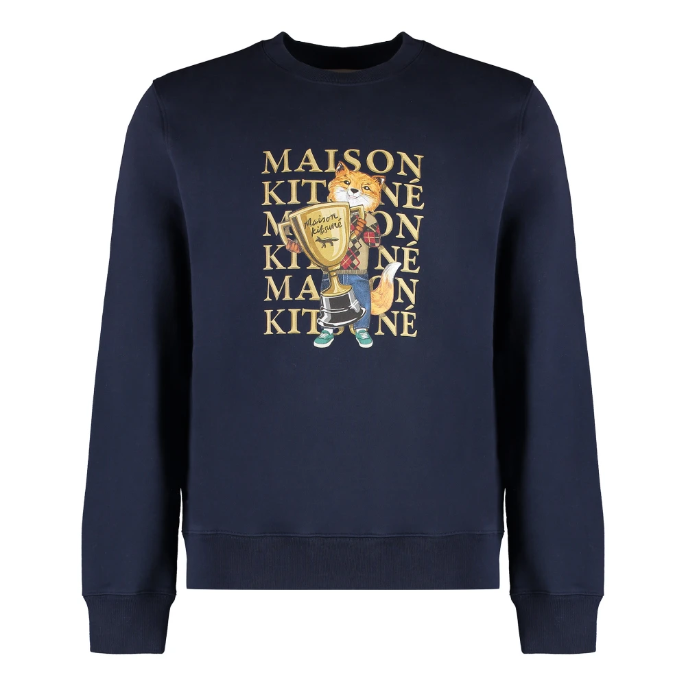 Maison Kitsuné Blue Sweatshirts, Male, Xs, Printed Cotton Sweatshirt