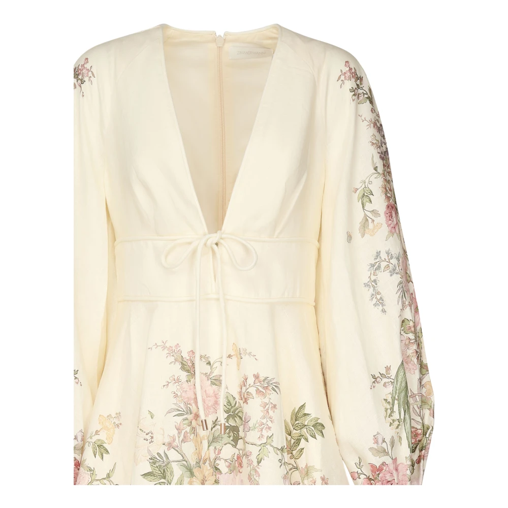 Zimmermann Flanellen linnen jurk met oversized mouwen Multicolor Dames
