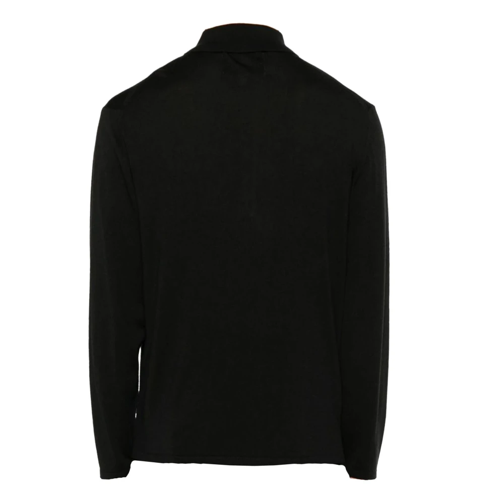 Seven Gauge Geribbelde Polo Shirt Zwart Zijde Wol Black Heren