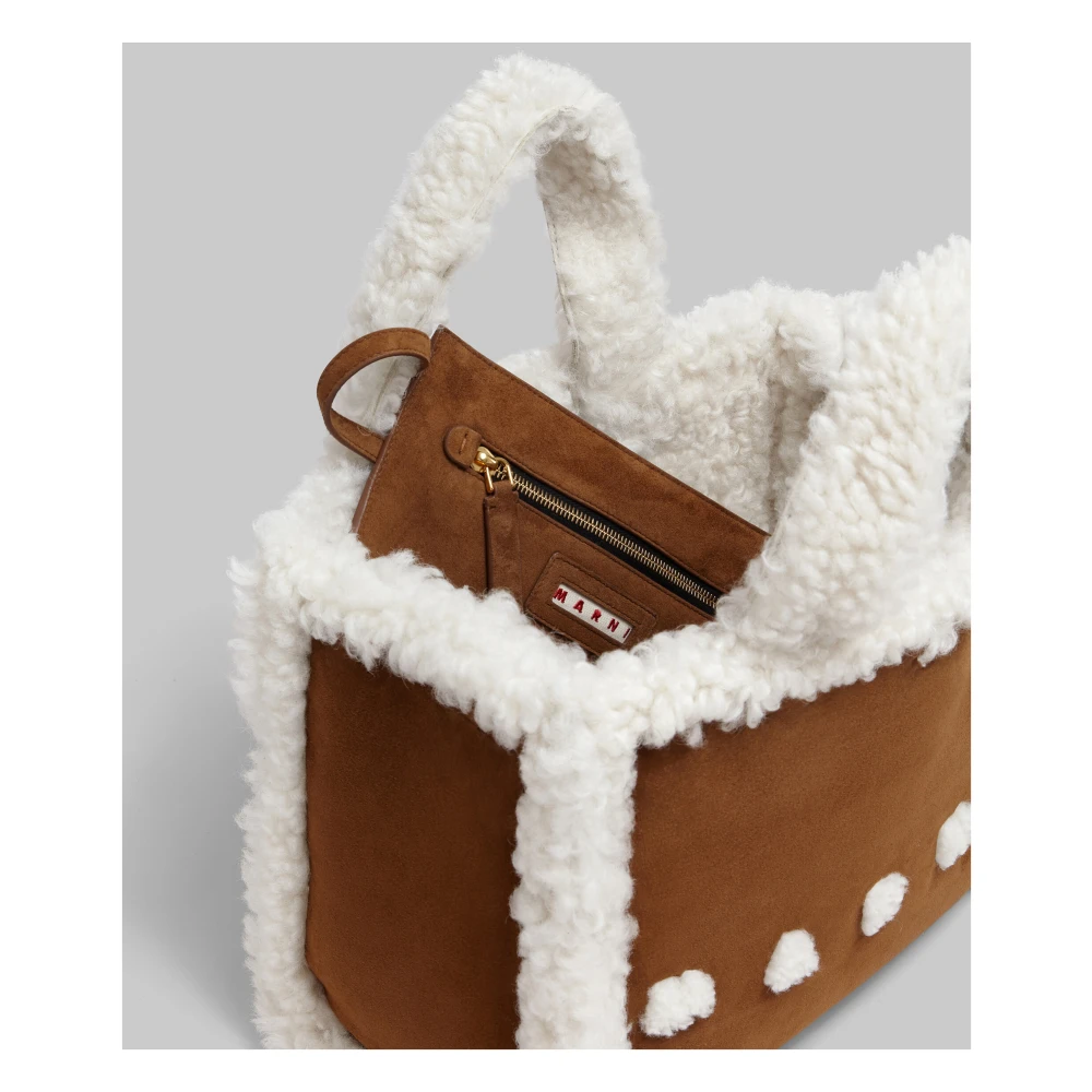 Marni Bruine suède tote tas met shearling Brown Unisex