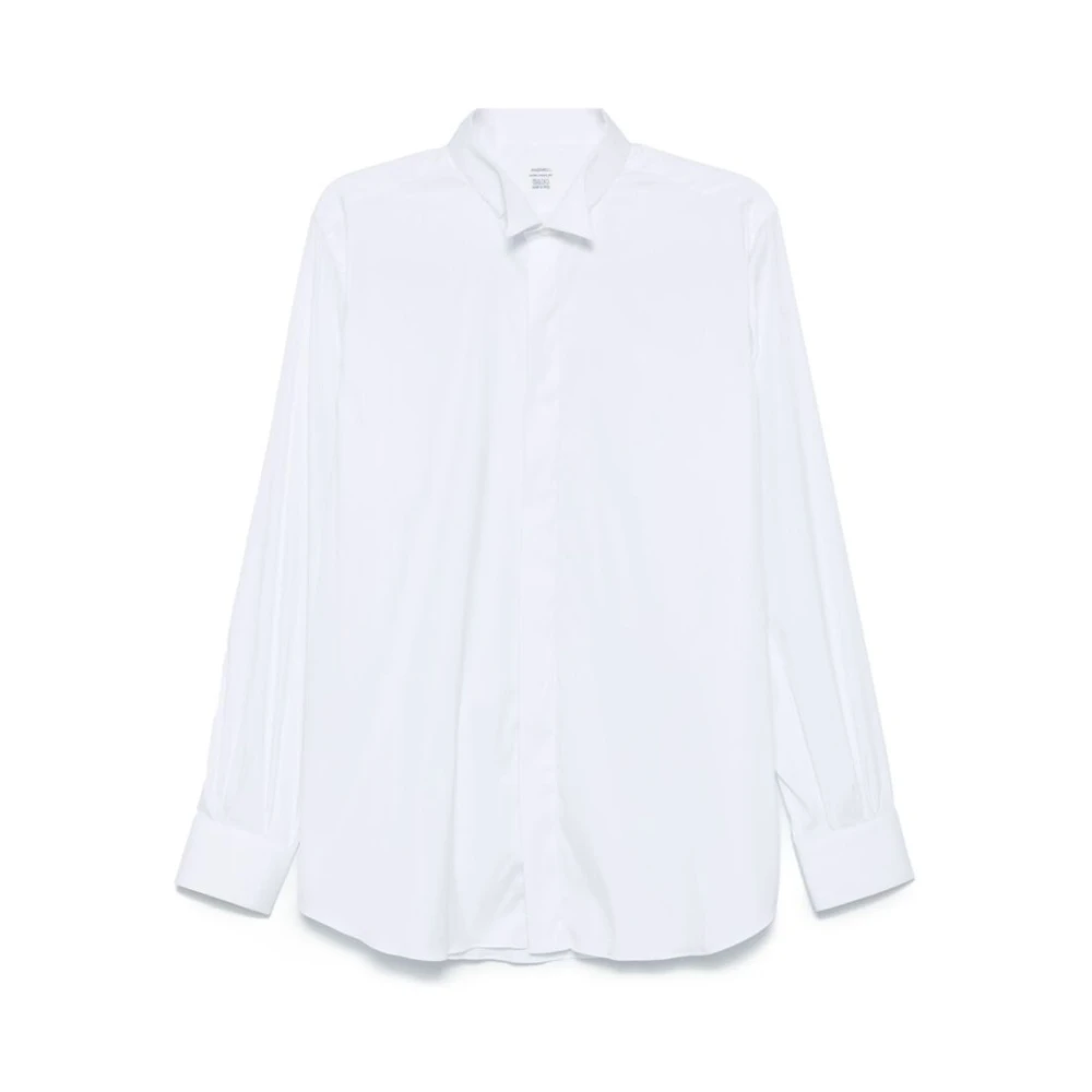 Mazzarelli Witte Katoenmix Poplin Overhemd White Heren