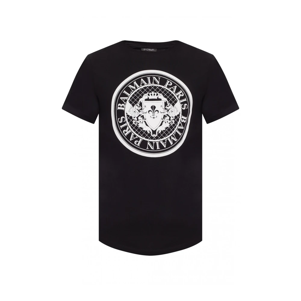 Balmain Black Cotton Velvet Logo T-Shirt - Classic - Male - T-Shirts - L - Tops
