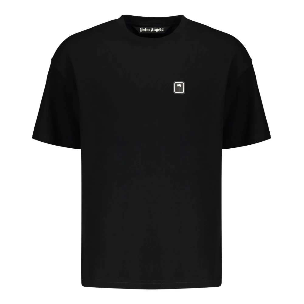 Palm Angels Geribbelde katoenen T-shirt met logopatch Black Heren