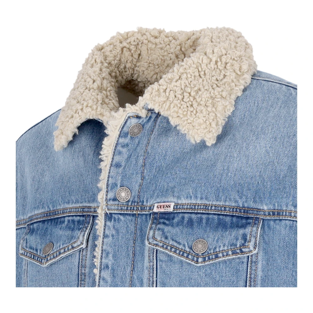 Guess Vintage Denim Jacket met Sherpa Kraag Blue Heren