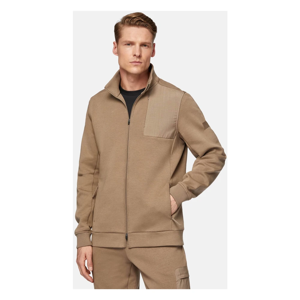 Boggi Milano Full-Zip Hoodie in Lichtgewicht Katoenen Scuba-Mix Beige Heren
