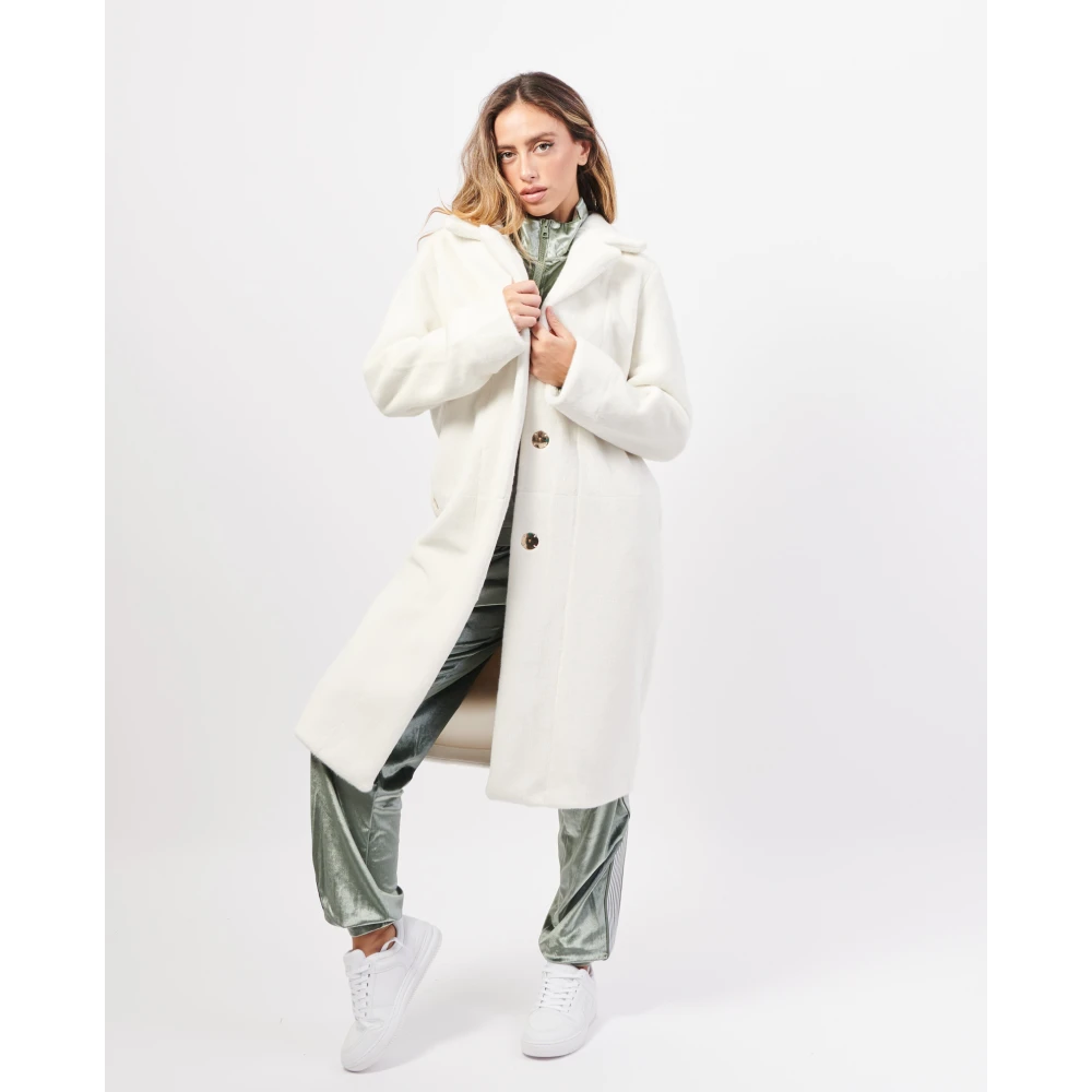 YES ZEE Witte Lange Omkeerbare Jas Elegante Stijl White Dames