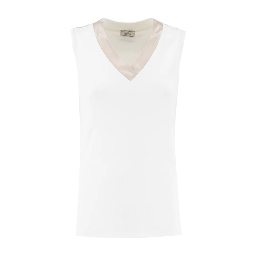 PESERICO Contrast V-hals katoenen top White Dames