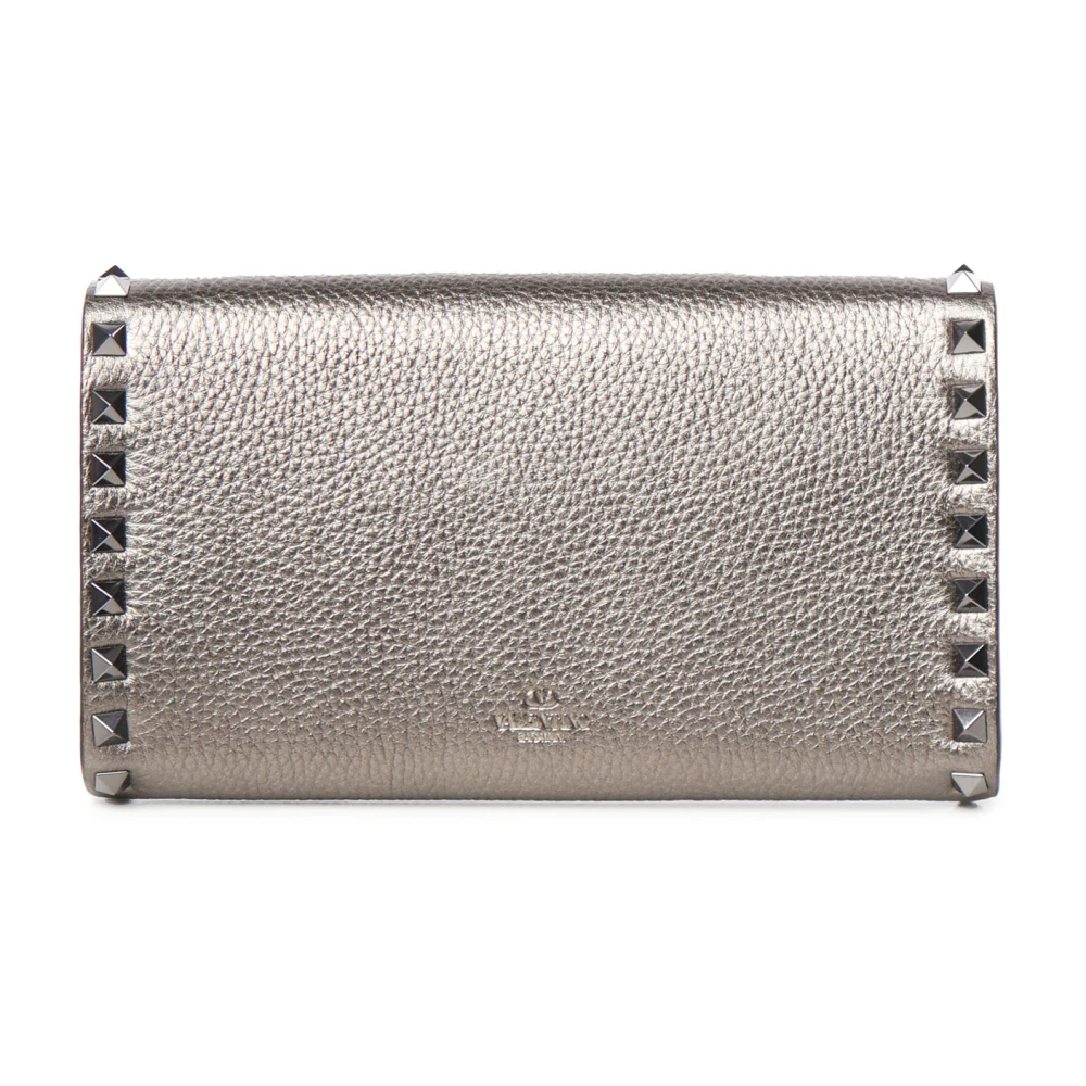 Valentino Garavani Studded Leren Kettingportemonnee Zilver Gray Dames
