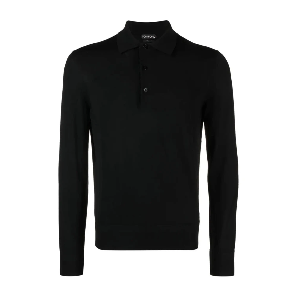 Tom Ford Merino Wool Polo Shirt med knappar Black, Herr