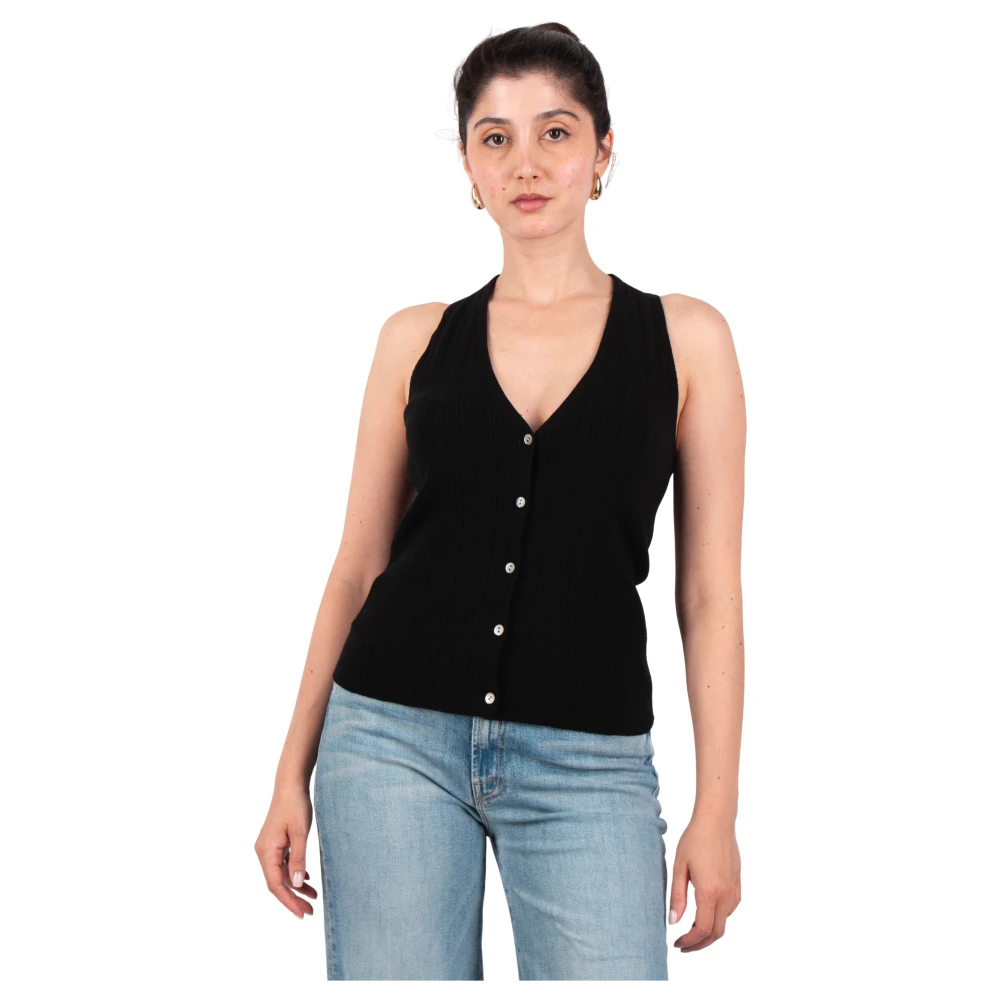 Vince Women's Black Cotton-Blend V-Neck Tank Top