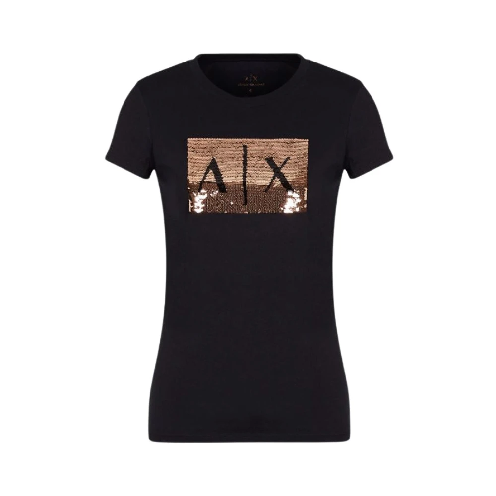 Armani Exchange Vrouw Zwart Tops Dames, M, Katoen, Slim Fit T-Shirt