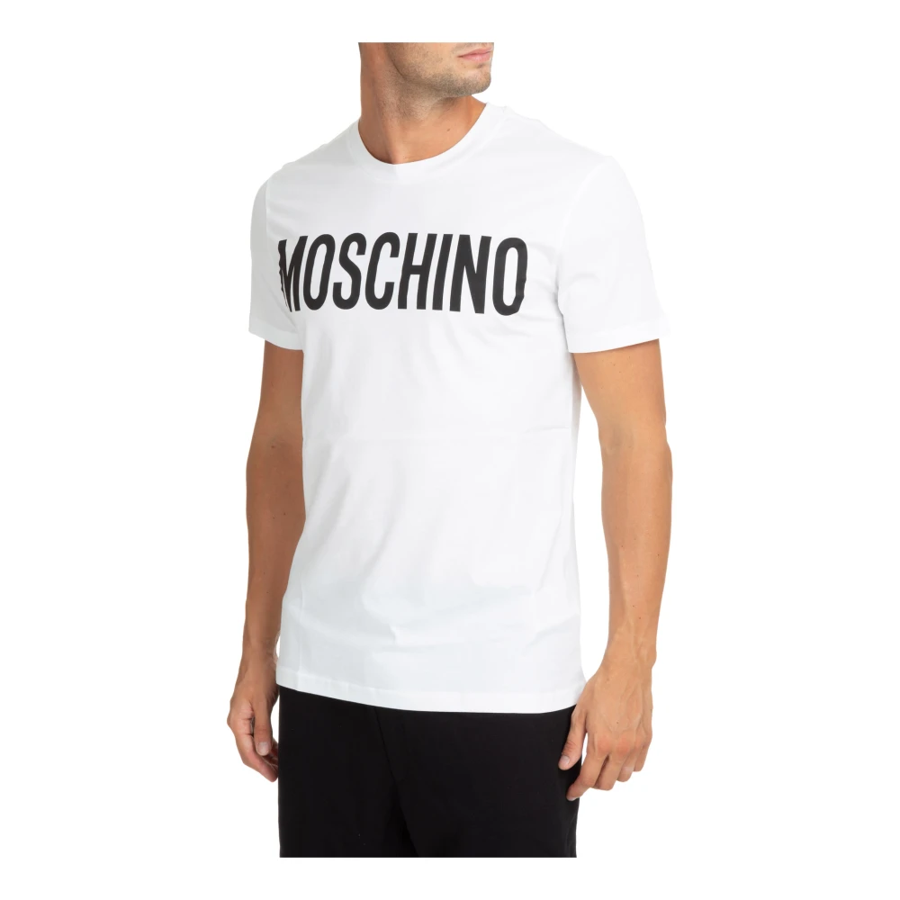 Moschino Men's White T-Shirts,, Patterned Logo Tee Large