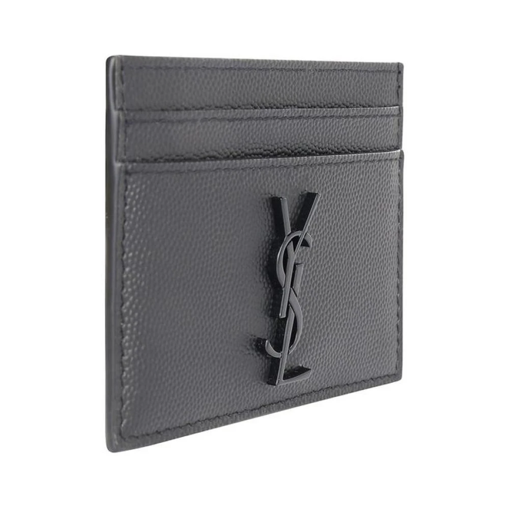 Saint Laurent Zwarte leren kaarthouder Gray Heren