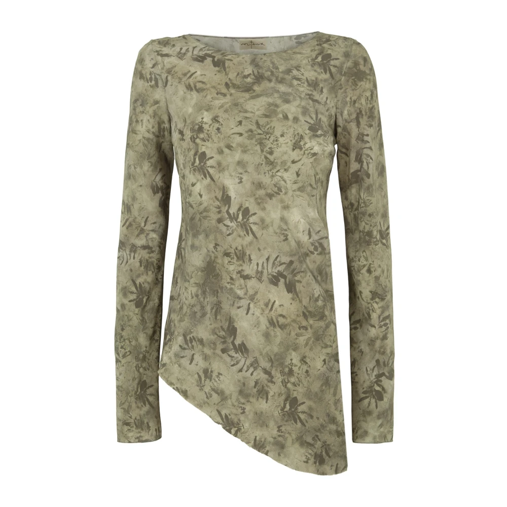 Cortana Zijden Herba Print Top Green Dames