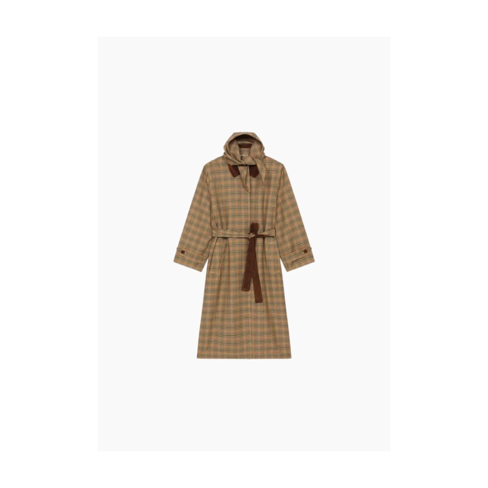 Kenzo Prince of Wales Wollen Trenchcoat Brown Dames