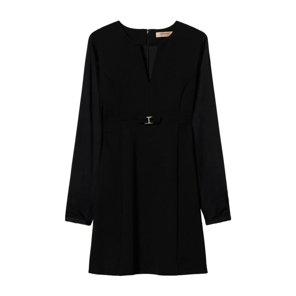 Twinset Zwarte V-hals Jurk met Lange Mouwen Black Dames
