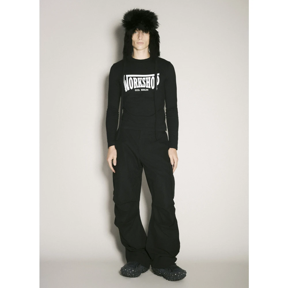 032c Grafische Print Lange Mouw Katoenen T-shirt Black Heren