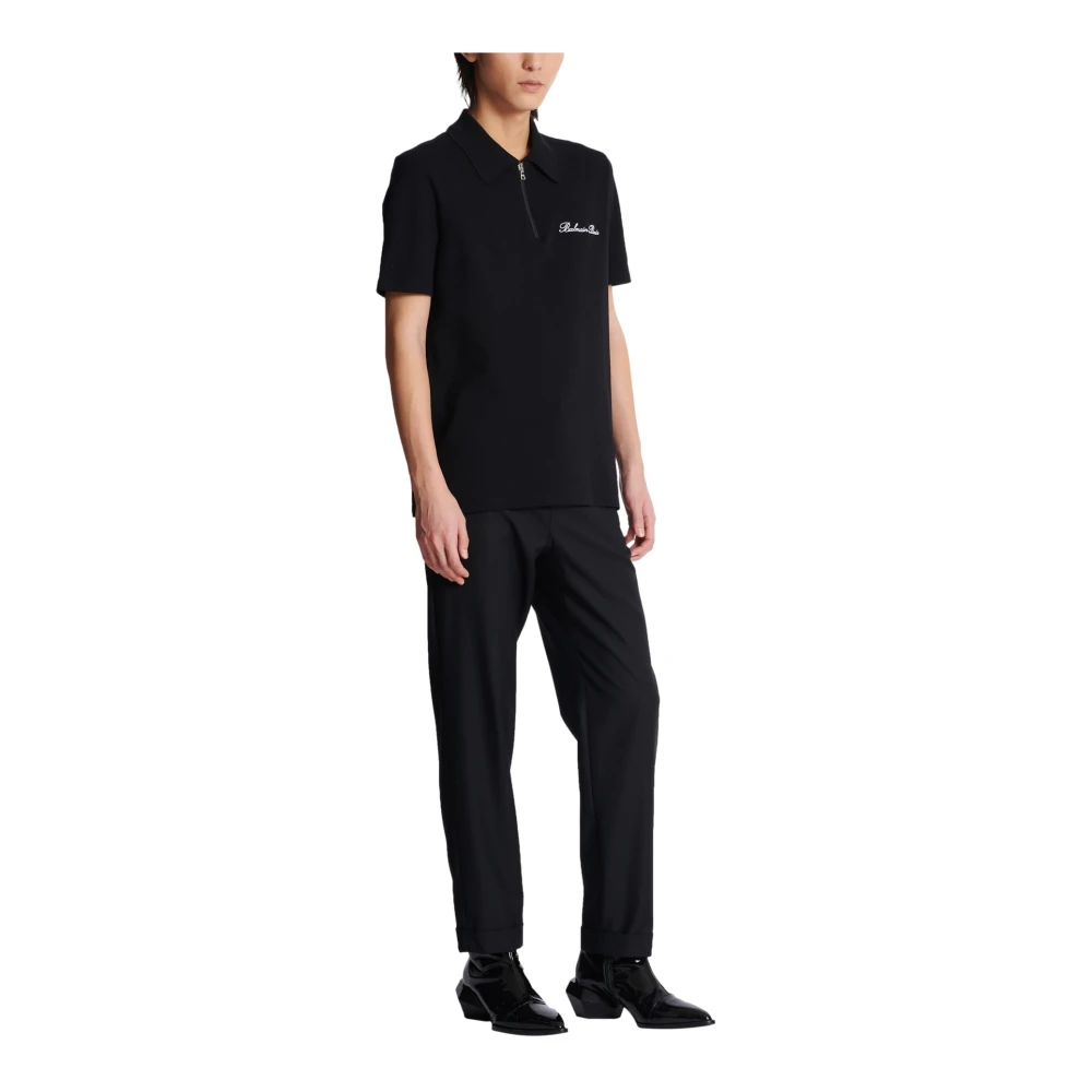 Balmain Polo shirt met korte mouwen en kenmerkend borduursel Black Heren