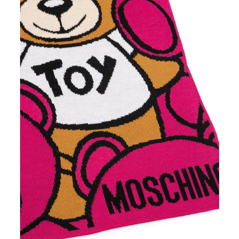 Moschino Abstract Multikleur Teddybeer Wollen Sjaal Pink Dames