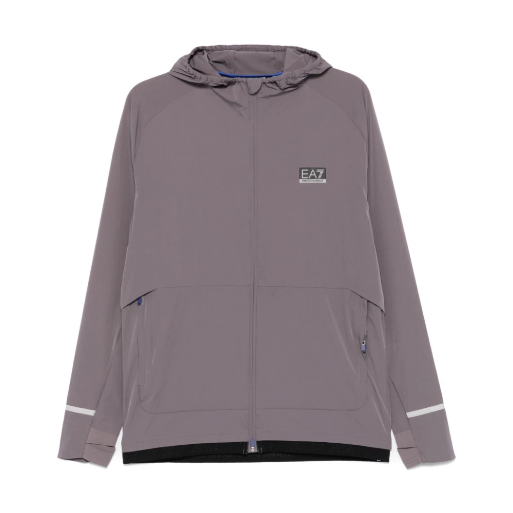 Emporio Armani EA7 Grijze Technische Jersey Sweater met Rits Gray Heren