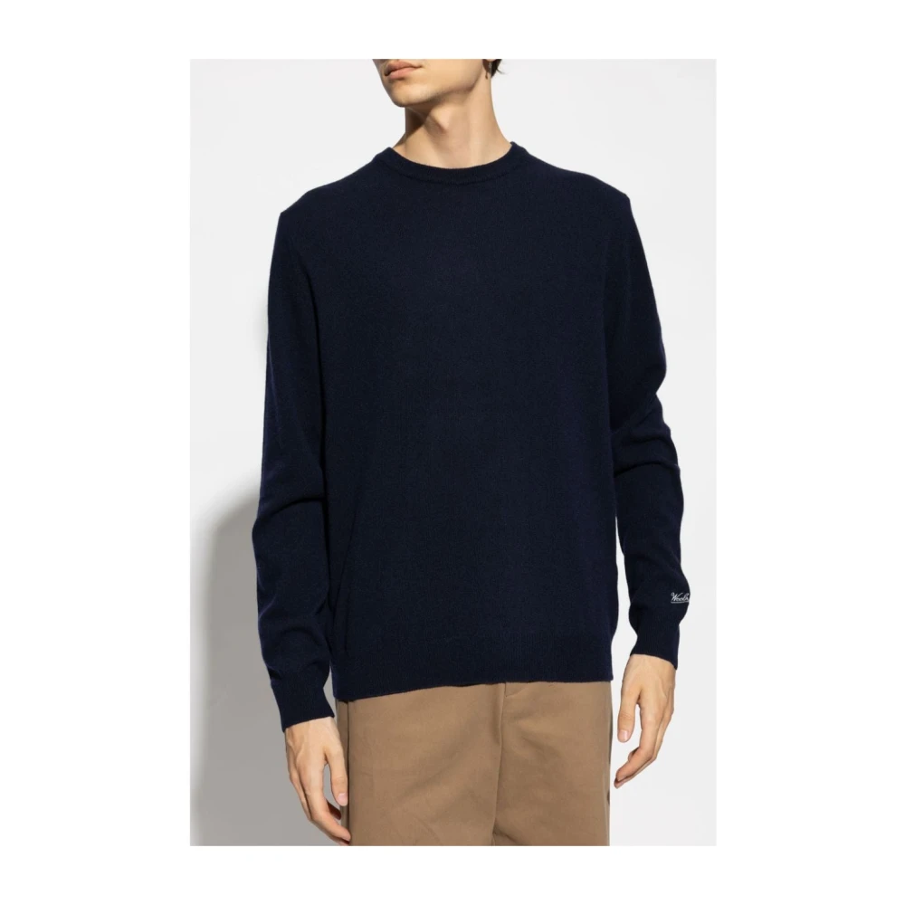 Woolrich Geborduurd Logo Navy Blue Sweater Blue Heren