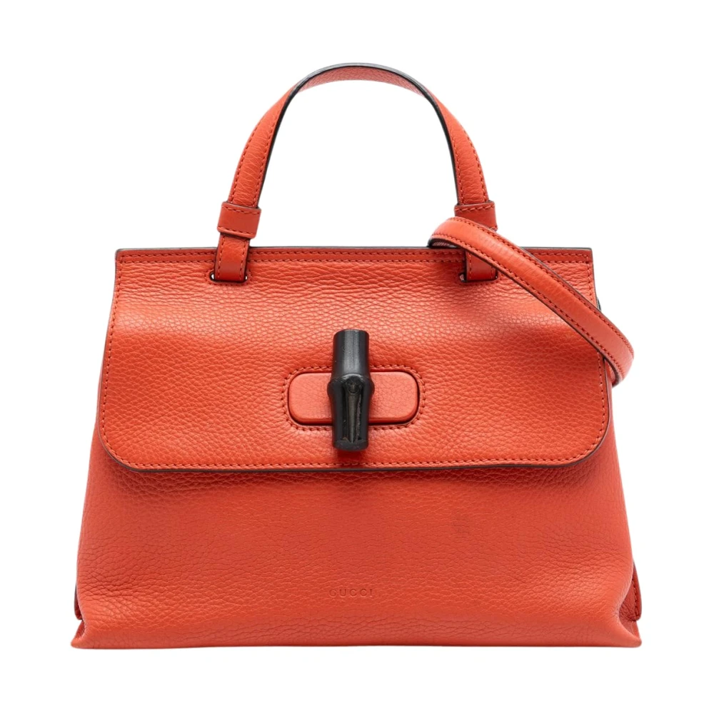 Gucci Vintage Women's Orange Pre-Owned Bamboo Handle Leather Handbag