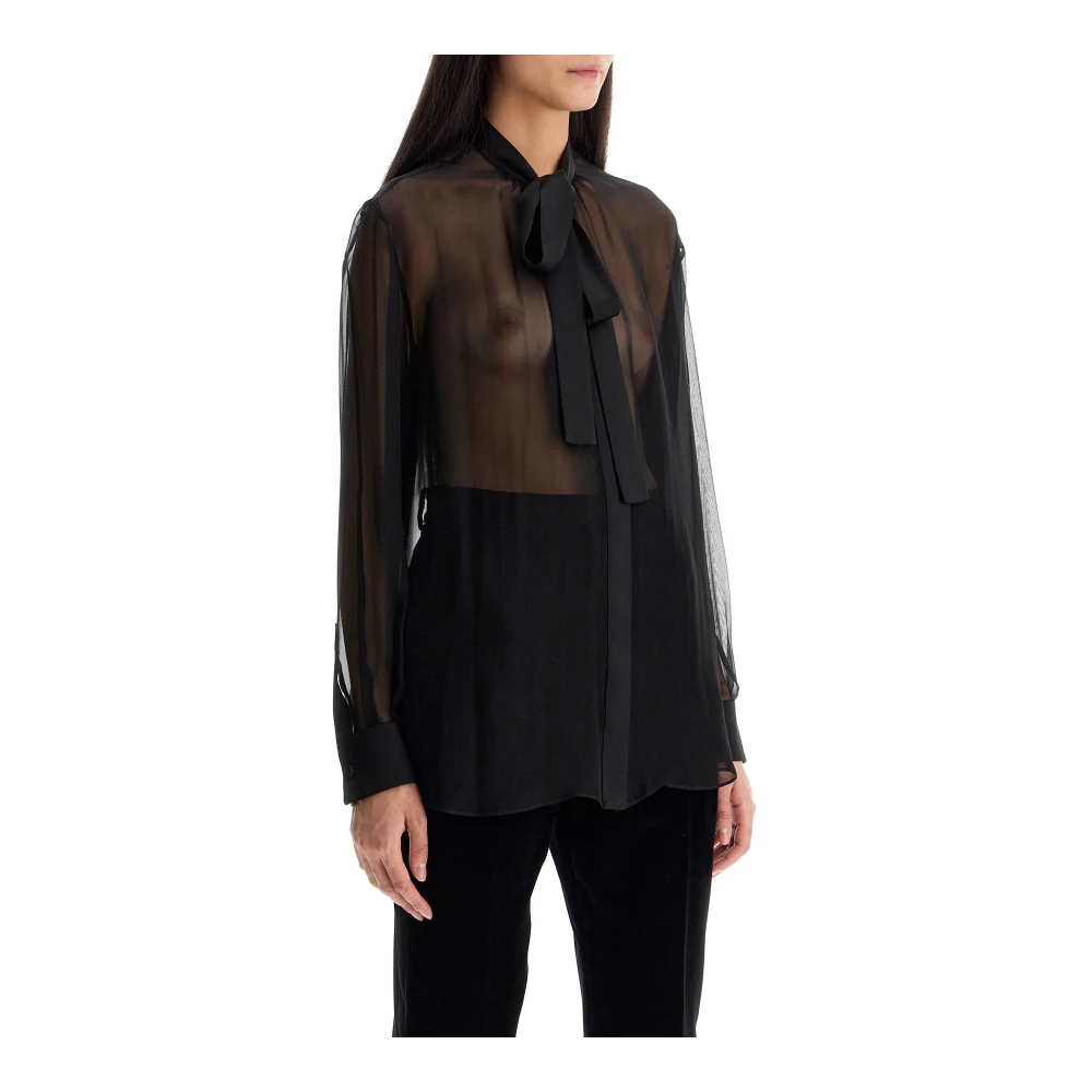 Dolce & Gabbana Zijden chiffon overhemd met satijnen afwerking Black Dames