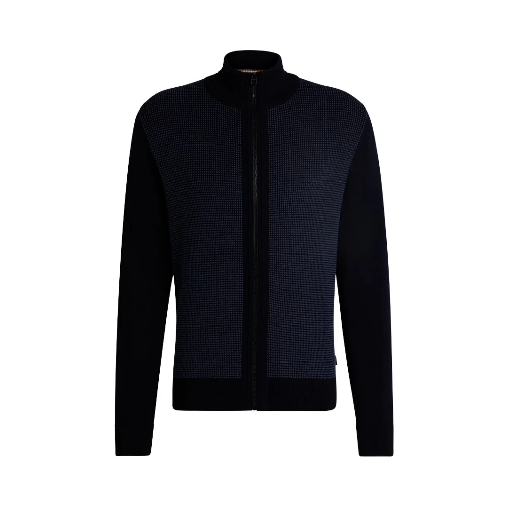 Hugo Boss Blauwe Rits Vest Gemengd Gebreid Blue Heren