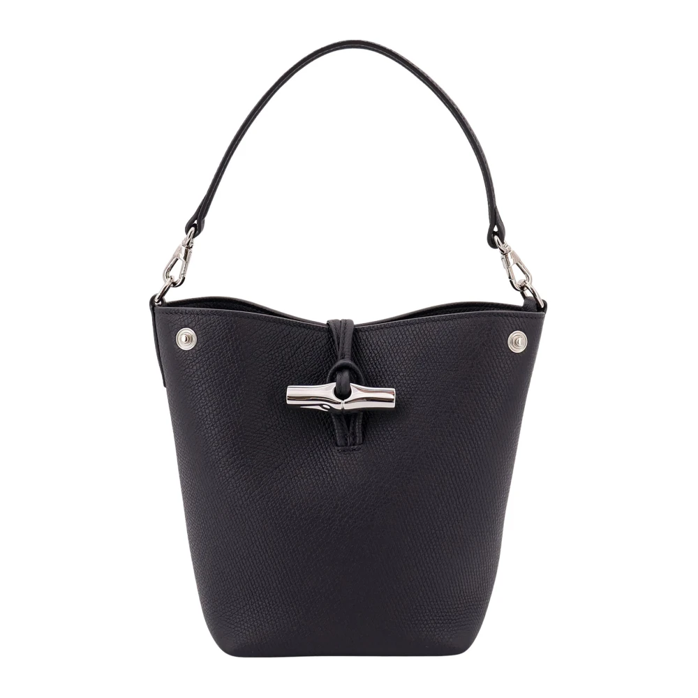 Longchamp Leren Bucket Bag met Snapknopen Black Dames