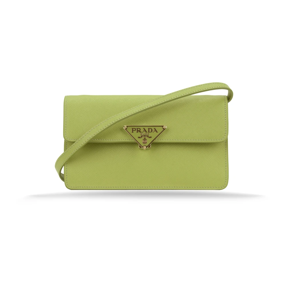 Prada Women's Green Cross Body Bags, One Size, Triangle Logo Shoulder Bag
