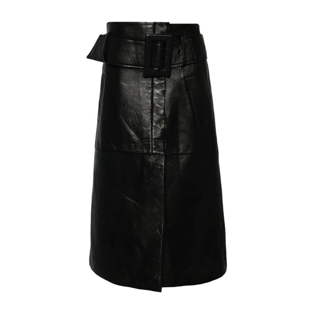 Remain Birger Christensen Midi Kjol i Bonded Läder Svart Black, Dam