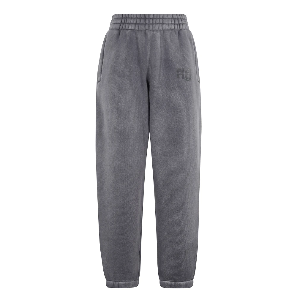 T by Alexander Wang Klassiska Terry Sweatpants med Puff Paint Logo Gray, Dam