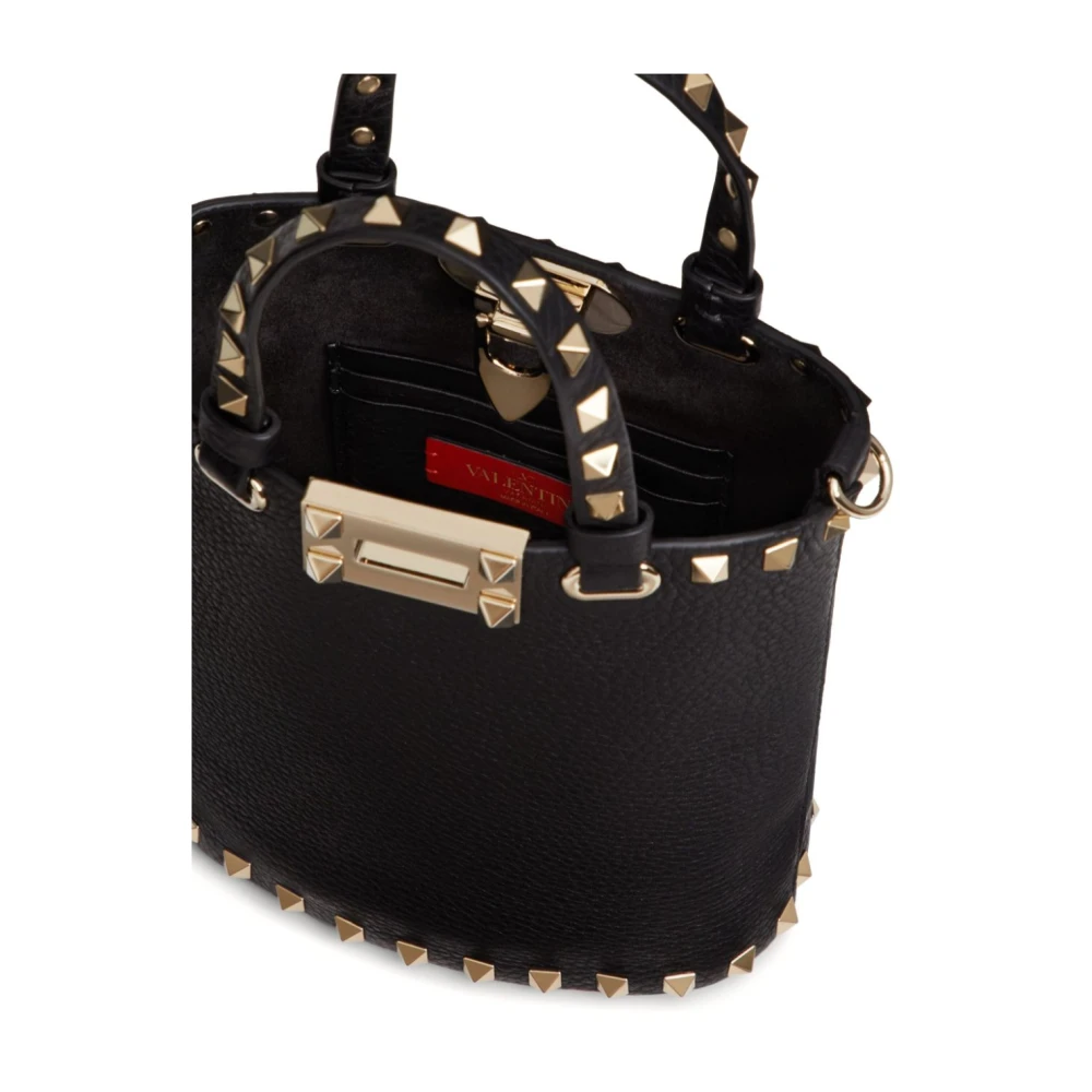 Valentino Garavani Zwarte Leren Rockstud Versierde Handtas Black Dames