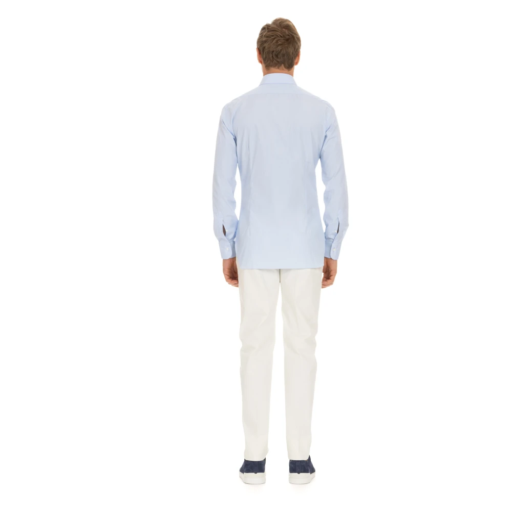 Barba Blauw Gestreept Op Maat Gemaakt Katoenen Overhemd Blue Heren