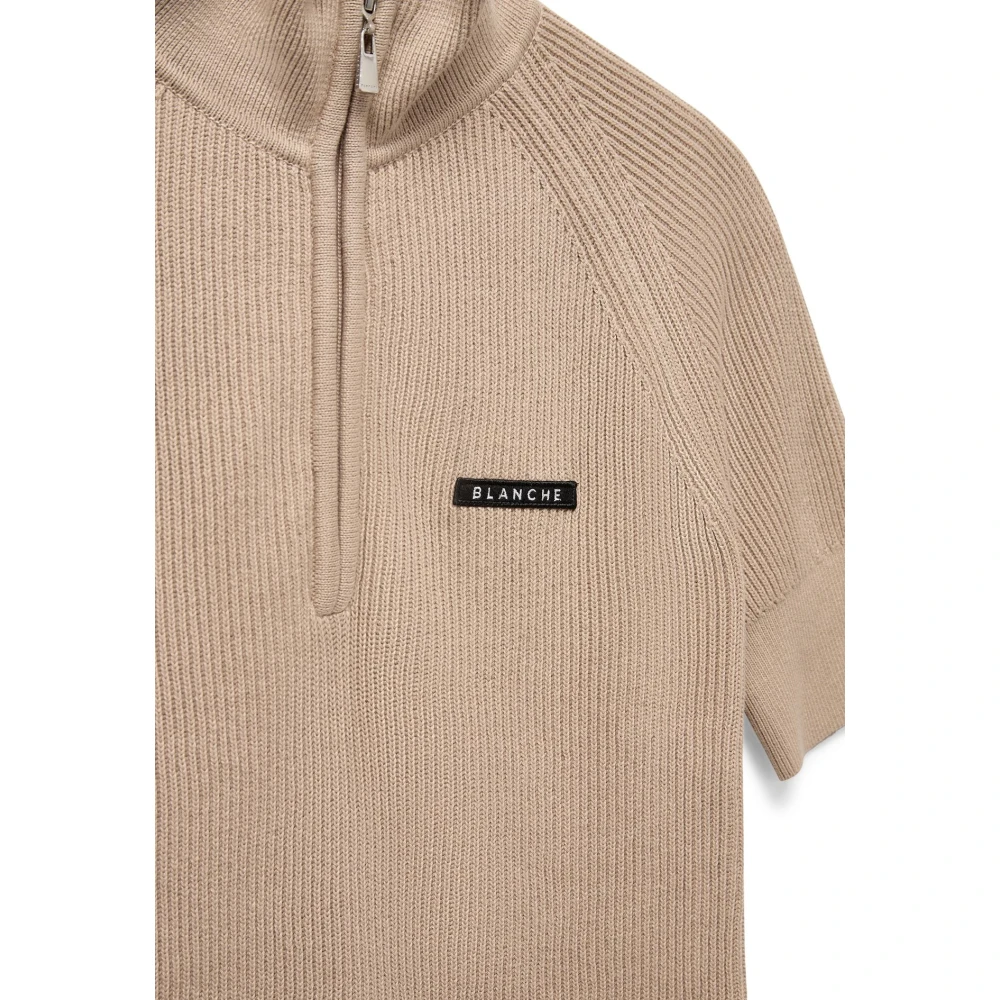 Blanche Zachte Katoenen Korte Mouw Jumper Beige Dames