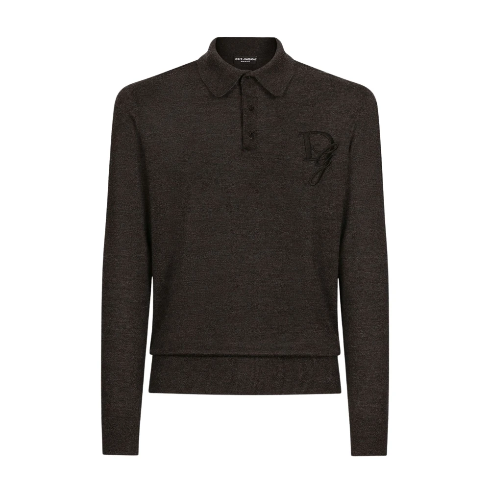 Dolce & Gabbana Uomo Grigio Polo A Maniche Lunghe In Cashmere